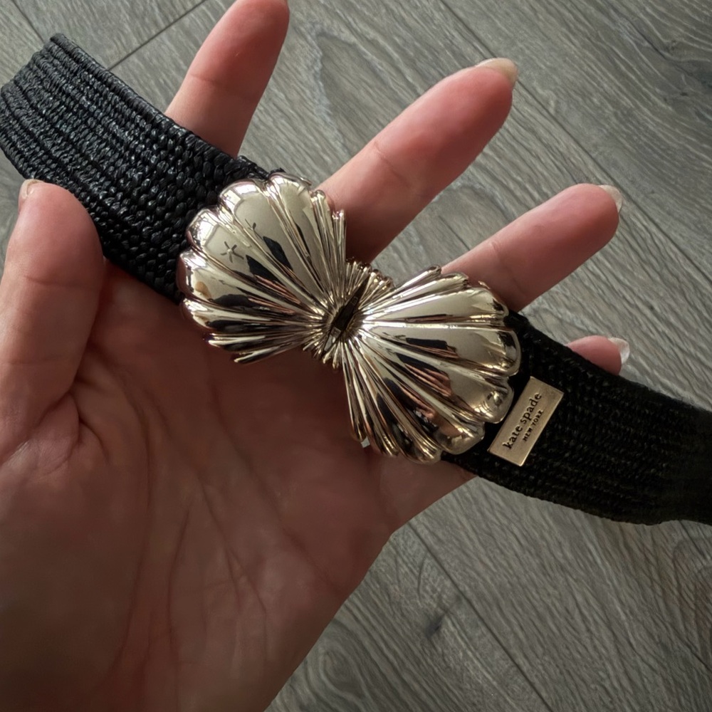 Kate Spade Woven Belt with Silver Shell Buckle in Black